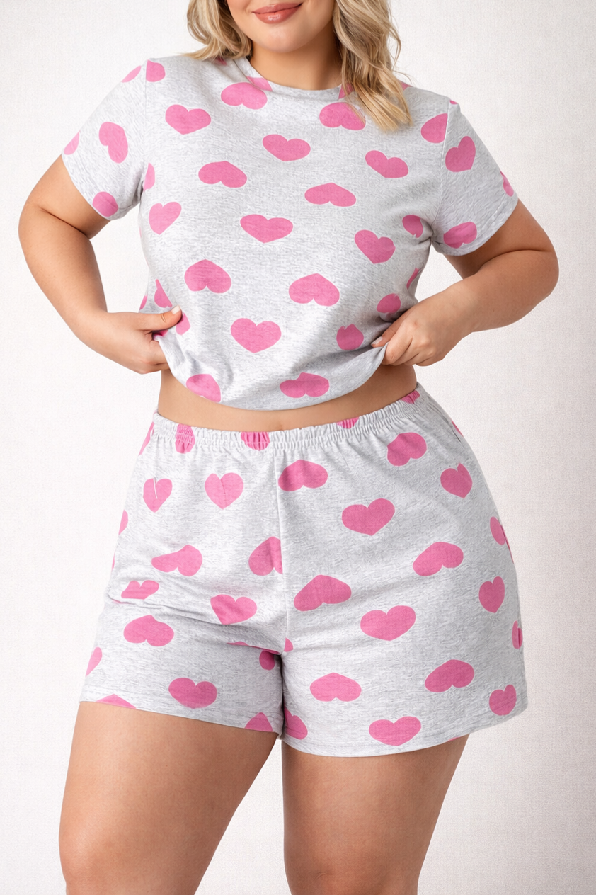 Dámské bavlněné pyžamo Srdíčka – PLUS SIZE