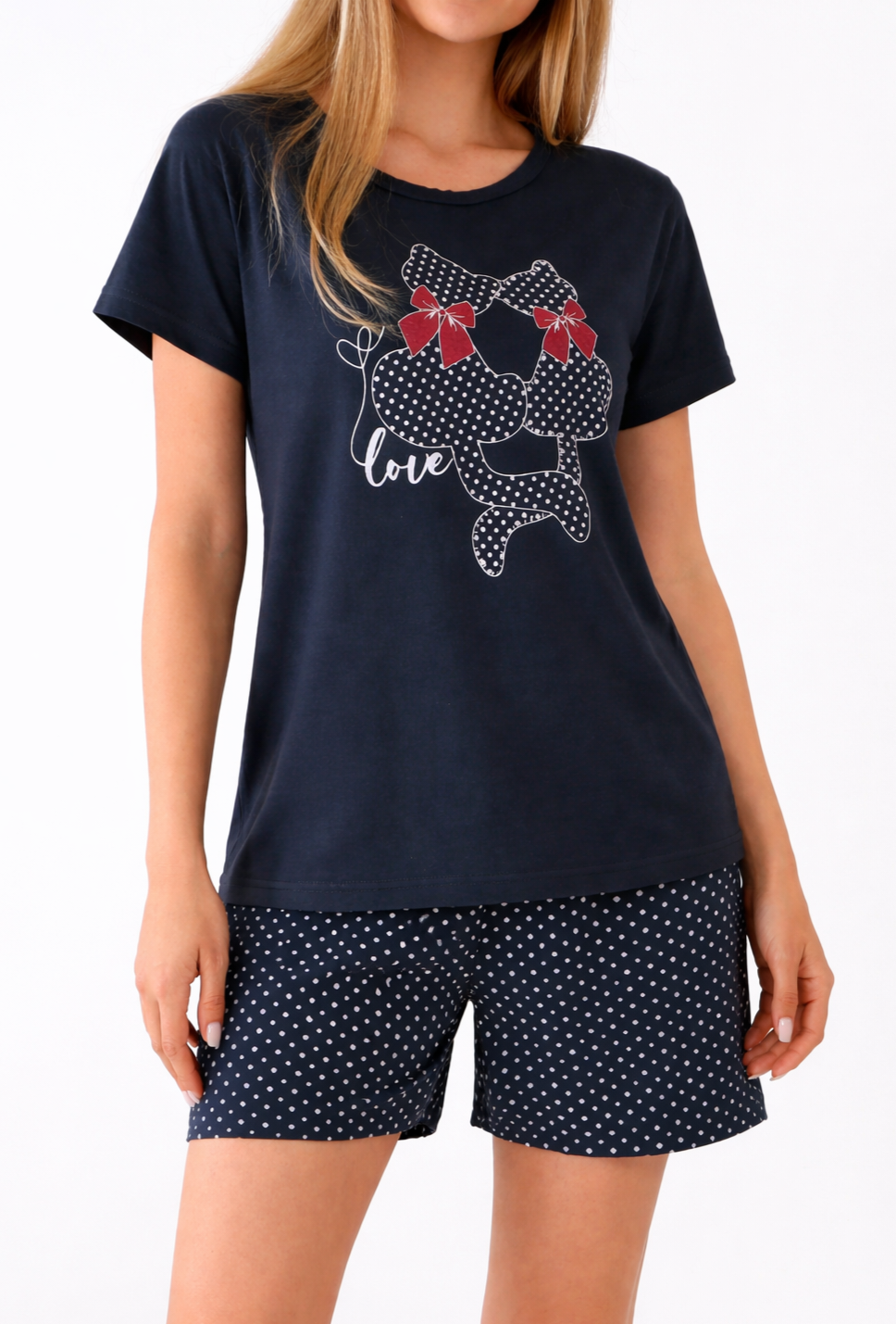 Dámské bavlněné pyžamo Love Dots – tmavě modré