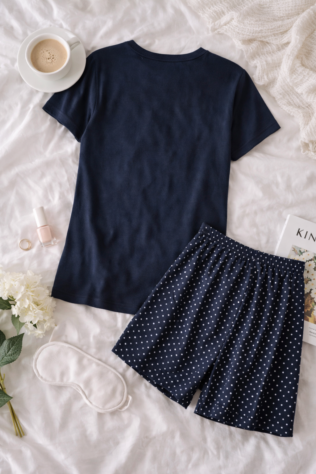 Dámské bavlněné pyžamo Love Dots – tmavě modré